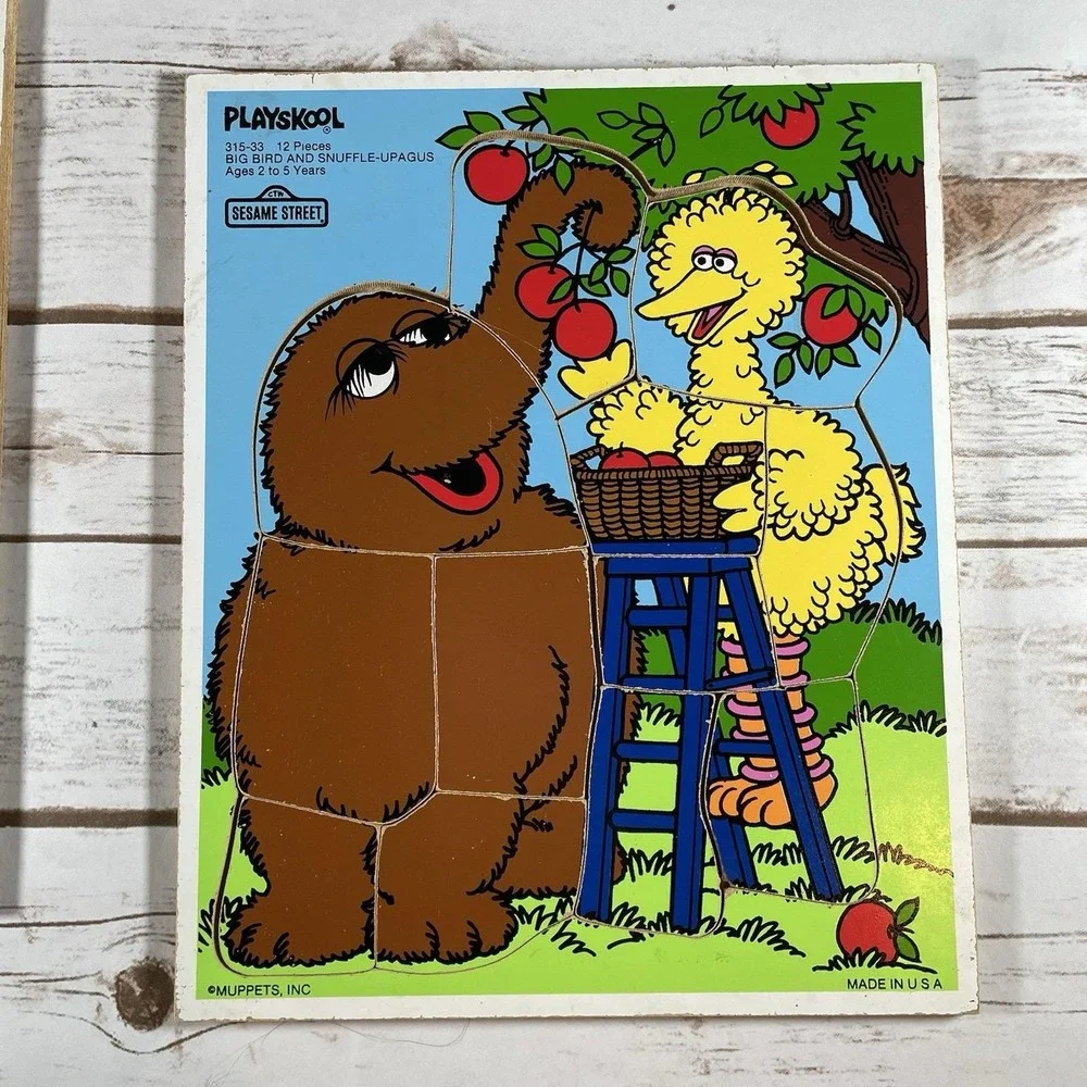Vintage Playskool Sesame Street Wooden Puzzles Lot Bert Ernie, Big Bird & Snuffy
